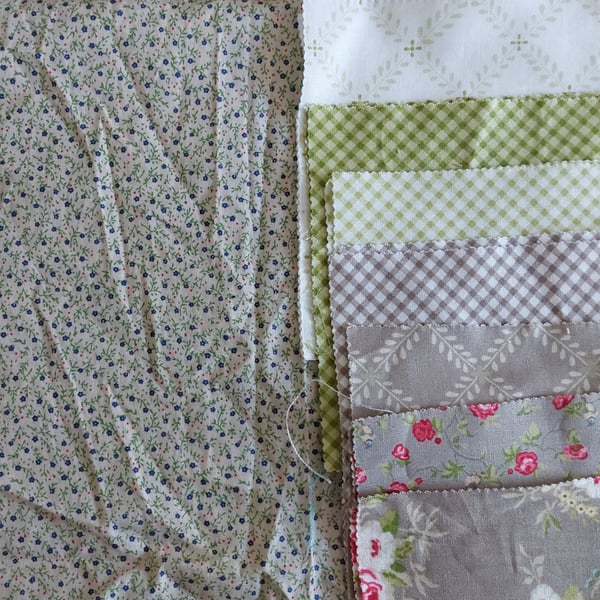 Greens and beige fabric remnants bundle