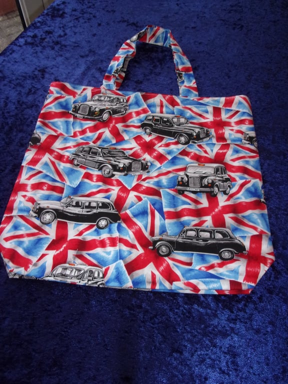 Black Cabs & Union Jack Flags Fabric Shopper