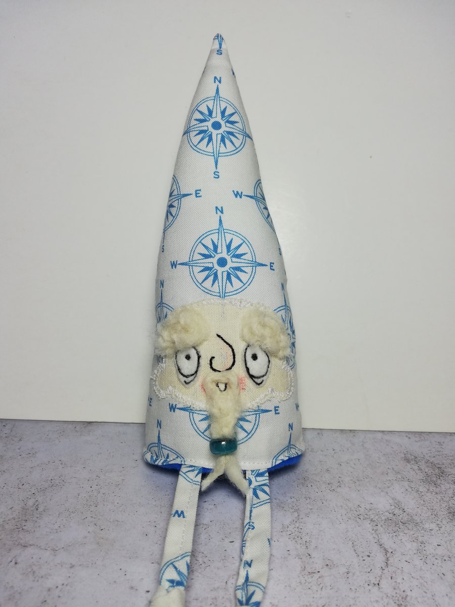 Nautical Gnome, Dylan with Beaded Beard & Compass Print