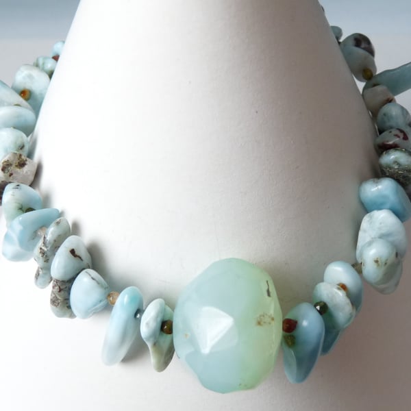 Chalcedony & Larimar Bracelet - Handmade - Genuine Gemstone