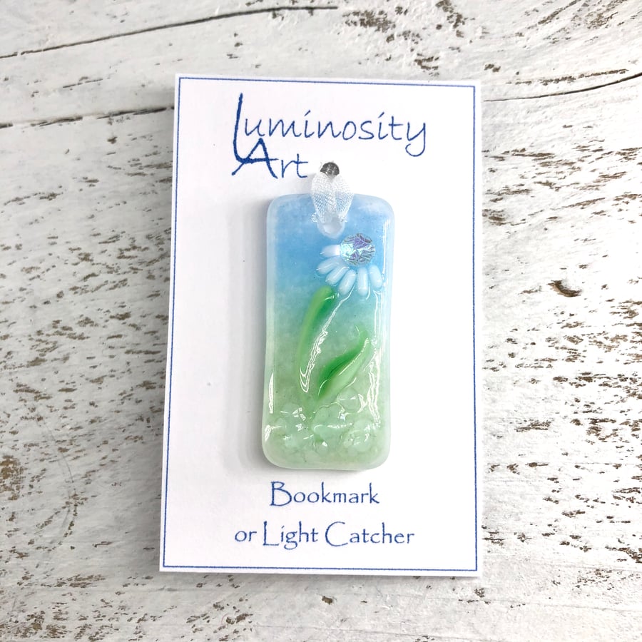 Fused Glass Daisy Bookmark or Light Catcher