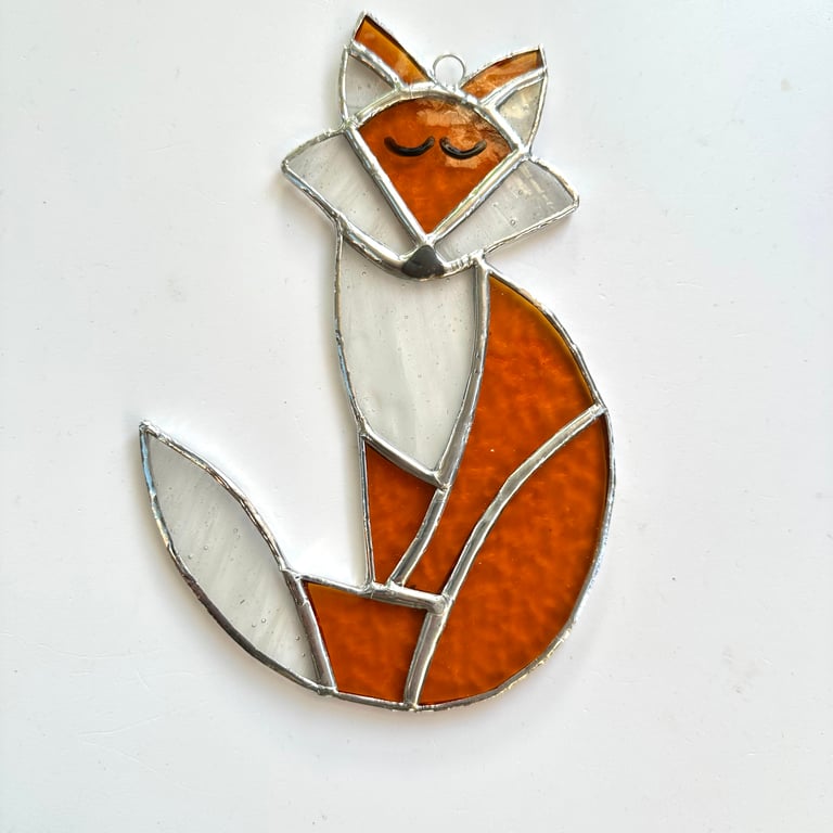 Stained Glass Fox Suncatcher Large - Handmade Hanging Decoration - Amber