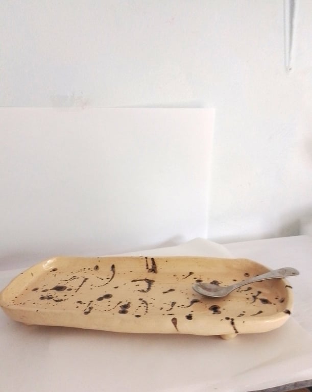 quirky Pottery food serving tray, white ceramic tray, Quirky pottery plate