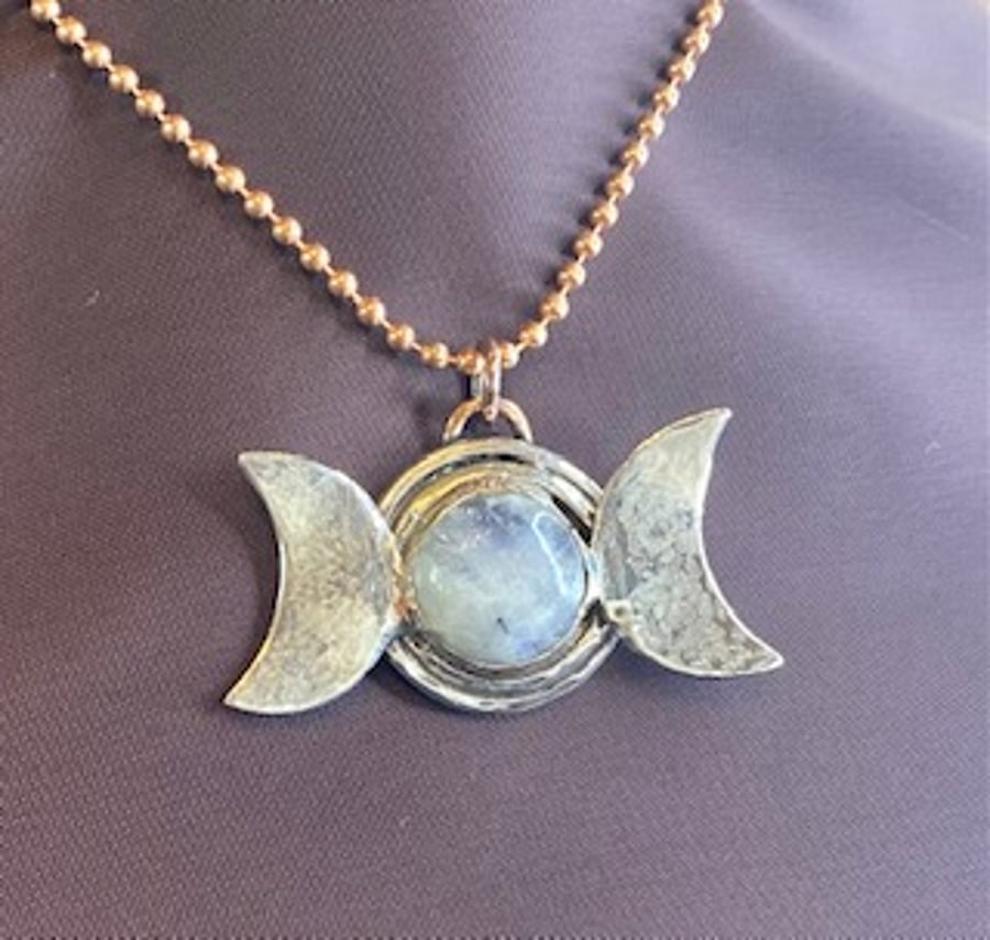 Silver and moonstone Triple Moon pendant