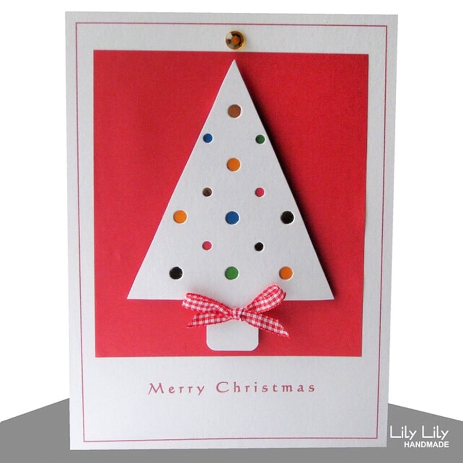 Christmas Card - Modern Christmas Tree Design with multi coloured baubles