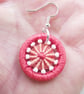 Earrings, Drop or Dangle, Beaded Dorset Buttons, Coral Peach Cotton Thread - Image 3