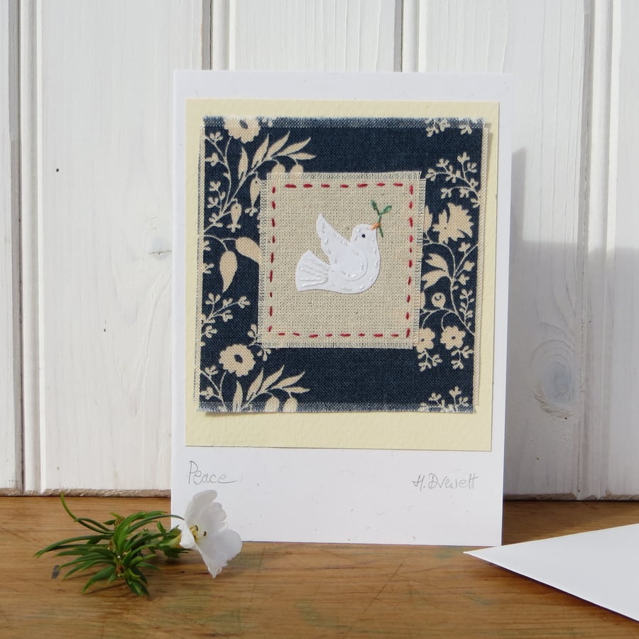 Hand-stitched applique, detailed work, pretty background fabric, a card to keep!