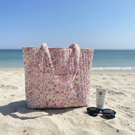 Quilted Tote Bag.  Floral Pink Blooms.