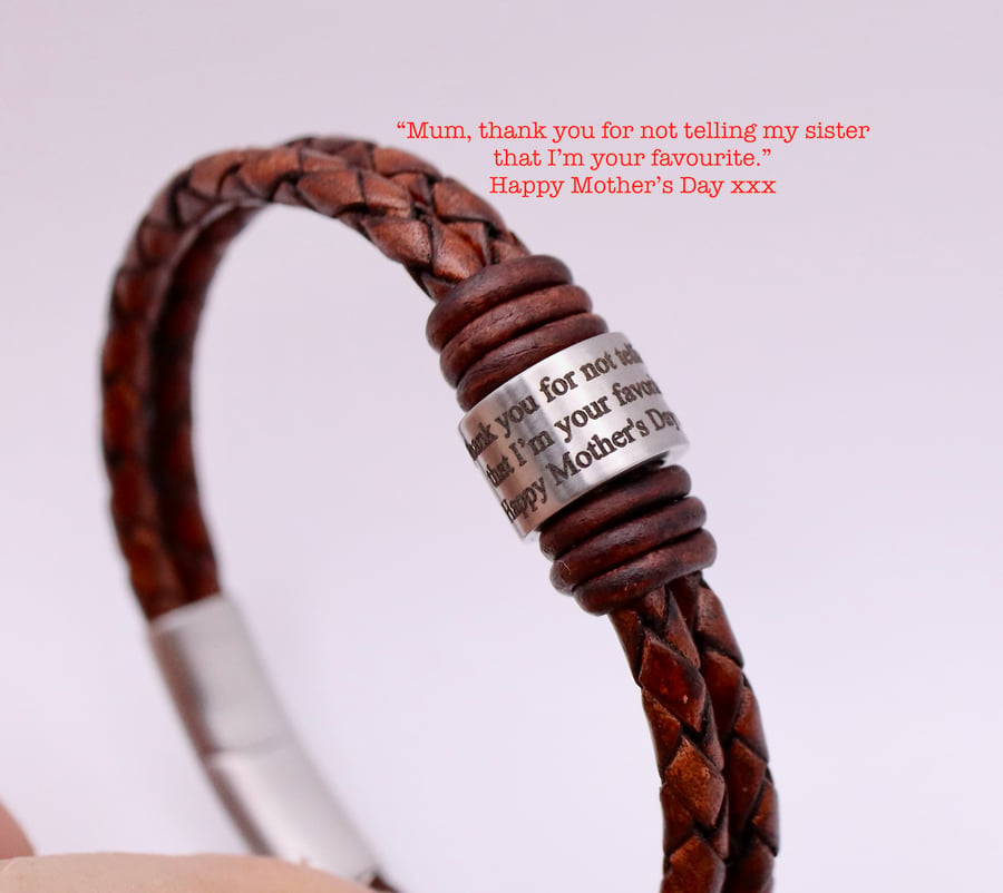 Engraved, Personalised Leather Bracelet