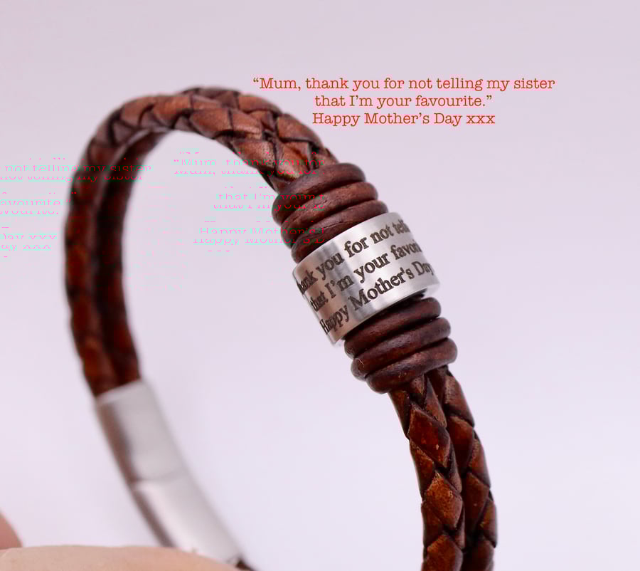 Engraved, Personalised Leather Bracelet