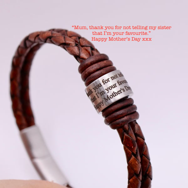 Engraved, Personalised Leather Bracelet