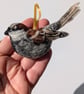 Needlefelt hanging House Sparrow bird decoration - male 