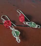 RED ROSES & GREEN SEAGLASS - Earrings 
