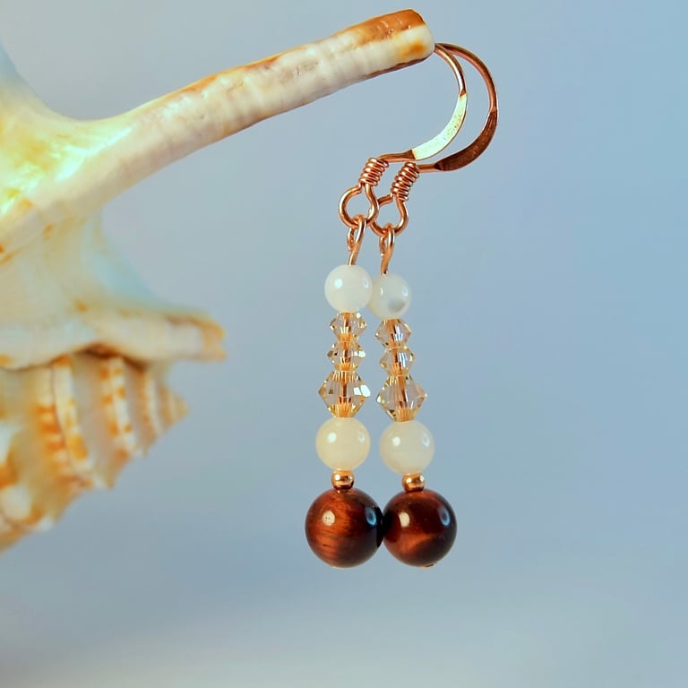 Tiger Eye & Crystal Earrings, Birthday, Anniversary, Valentine, Mothers Day Gift