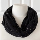 Black with Gold Speckles Infinity Scarf, 100% cotton 