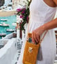 Handmade Crochet Cotton Phone Bag: Gold Chain Crossbody Pouch with Tassel