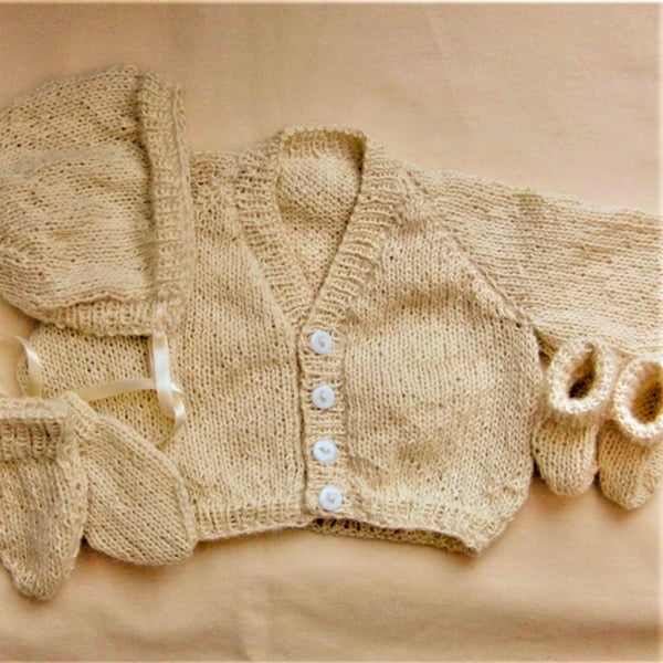 Baby's Classic Cardigan Set, Baby Shower Gift, Prem Sizes Available, Custom Make
