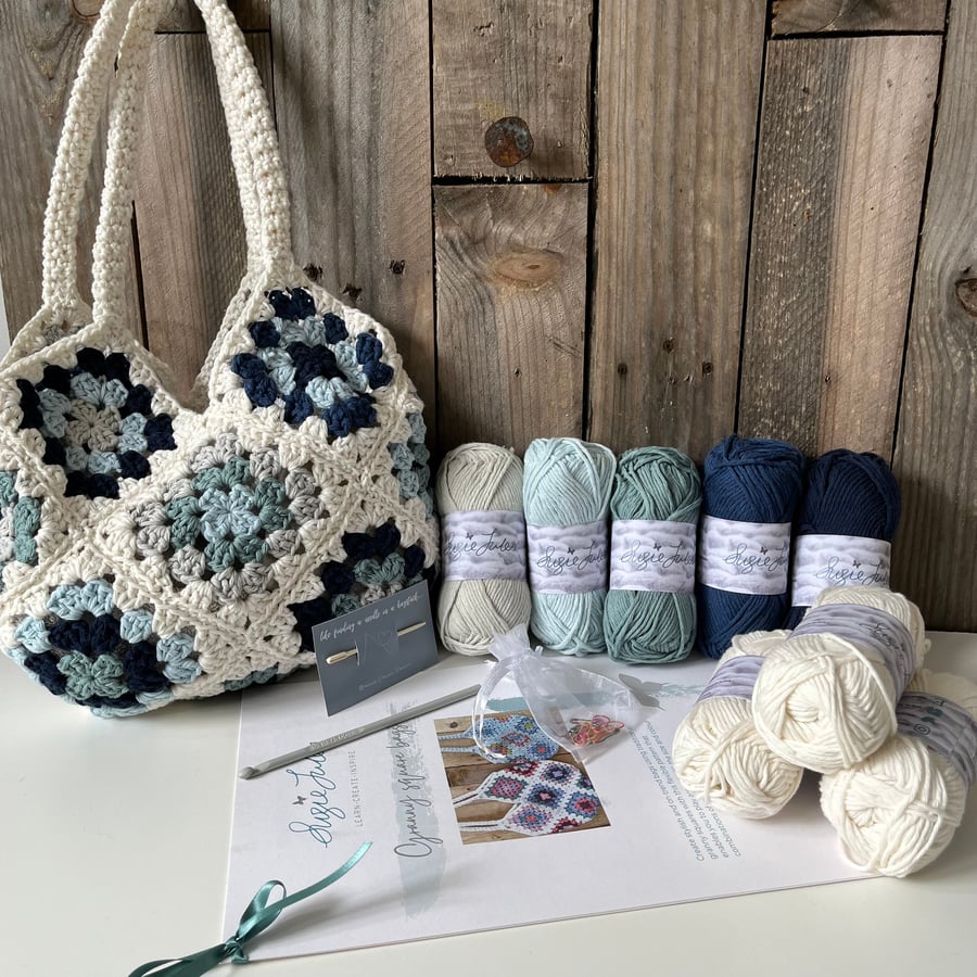Complete Crochet Kit for Making a Granny Square Bag Hadwin colour way