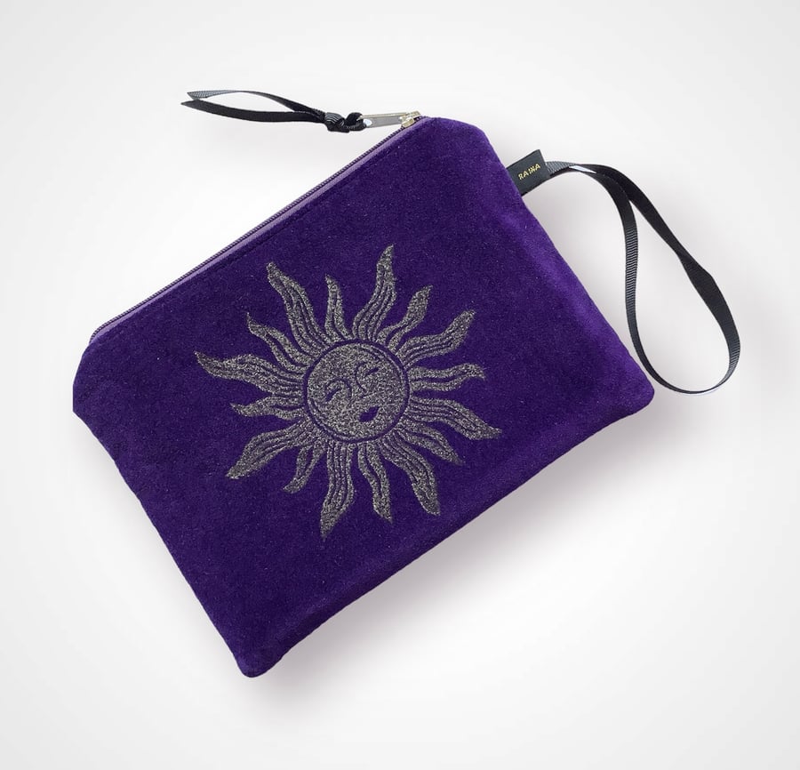Purple Sun velvet zip-up pouch