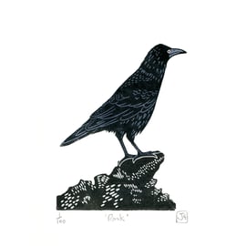 Rook two-colour linocut print