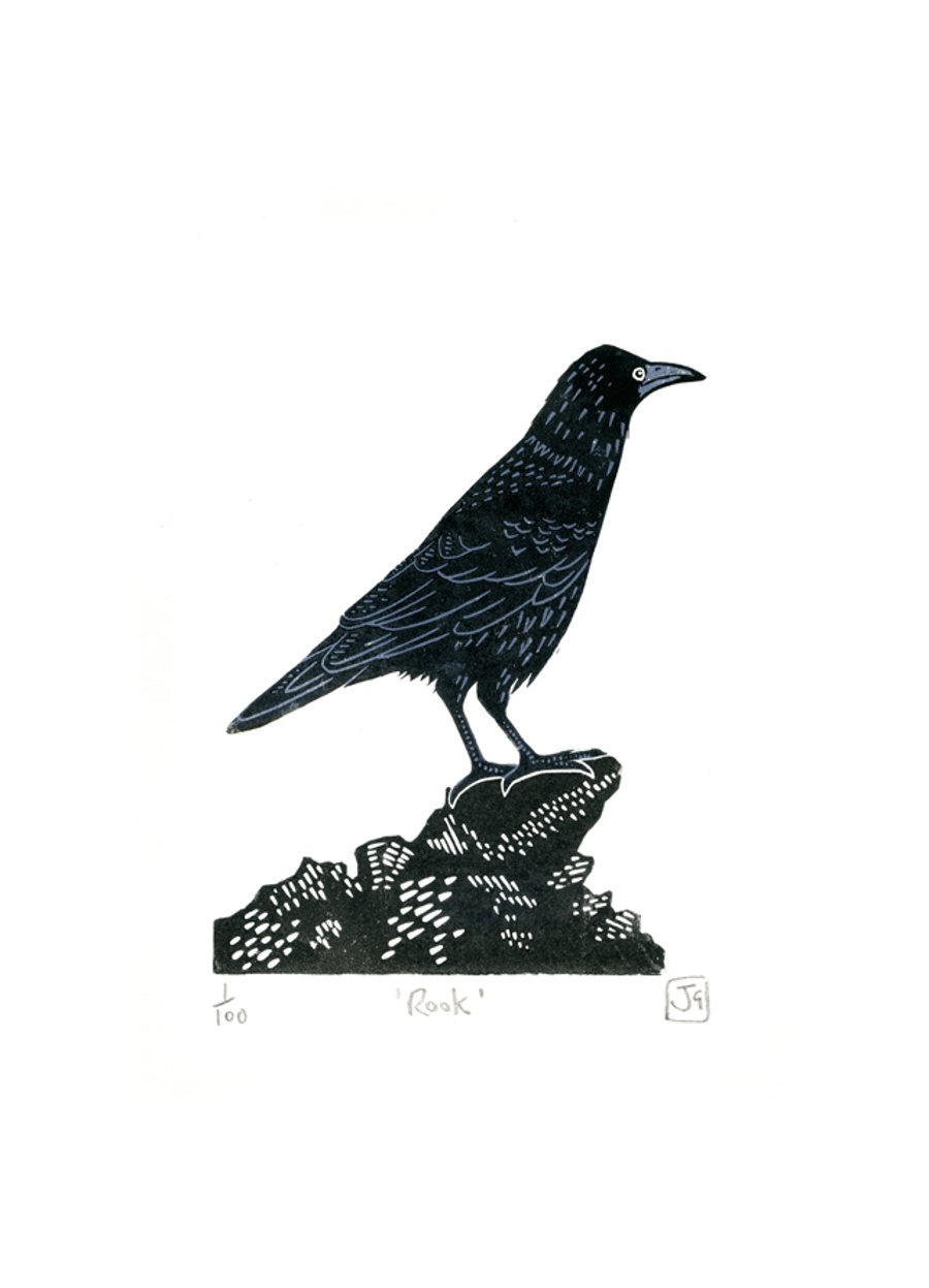 Rook two-colour linocut print