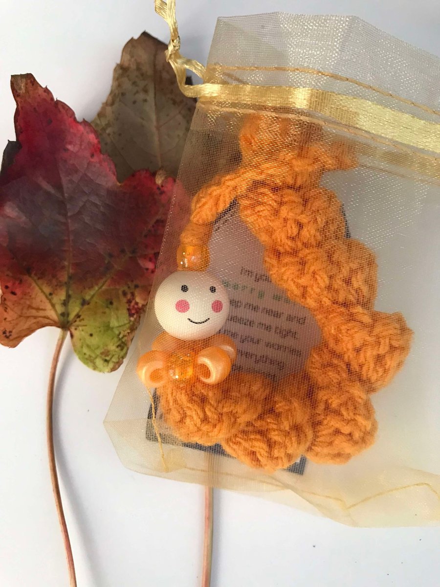 Crocheted little Orange worry worm with beads