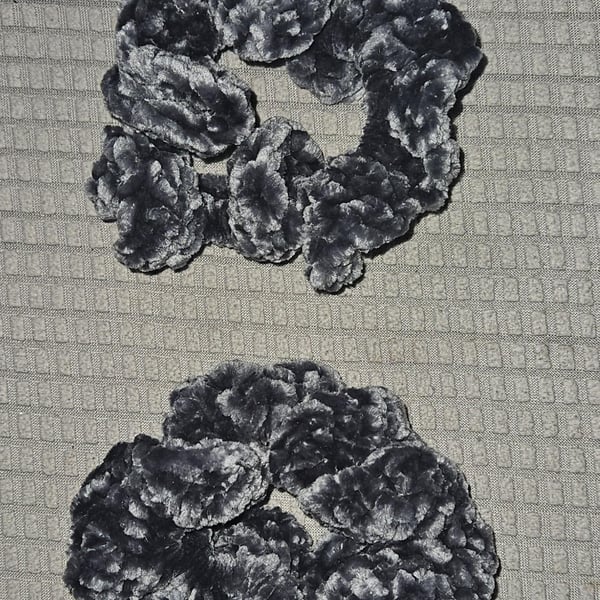 Handmade Plush Crochet Scrunchie Soft Textured Hair Tie Grey Hair Accessory Gift