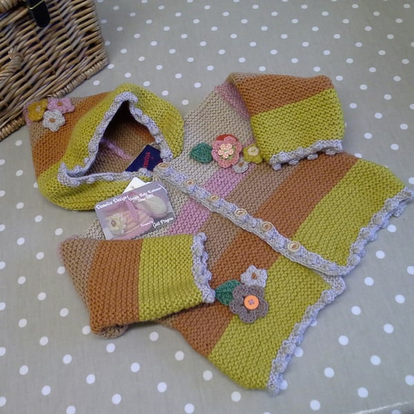 Designer Girl's Hand Knitted Hoody Jacket 18 - 30 mths size ONE OFF 