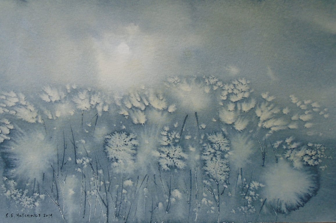 Midnight flowers (PURE ORIGINAL WATERCOLOUR A4 size) watercolor, semi-abstract