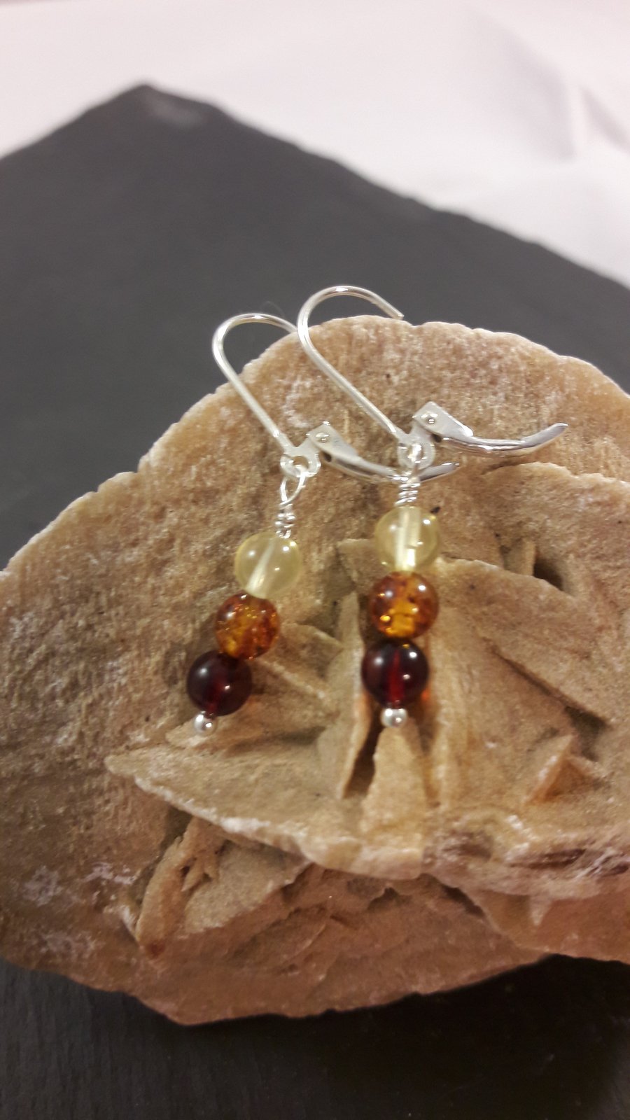 Tricolour Baltic Amber and Sterling Silver Short Earrings