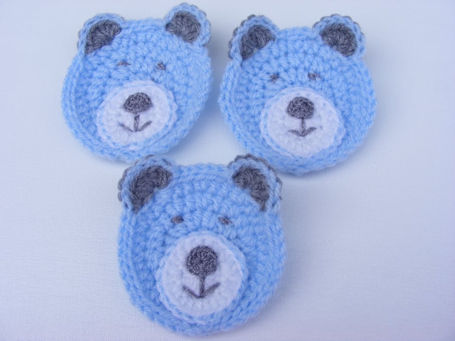 Crochet bear appliques x 3 