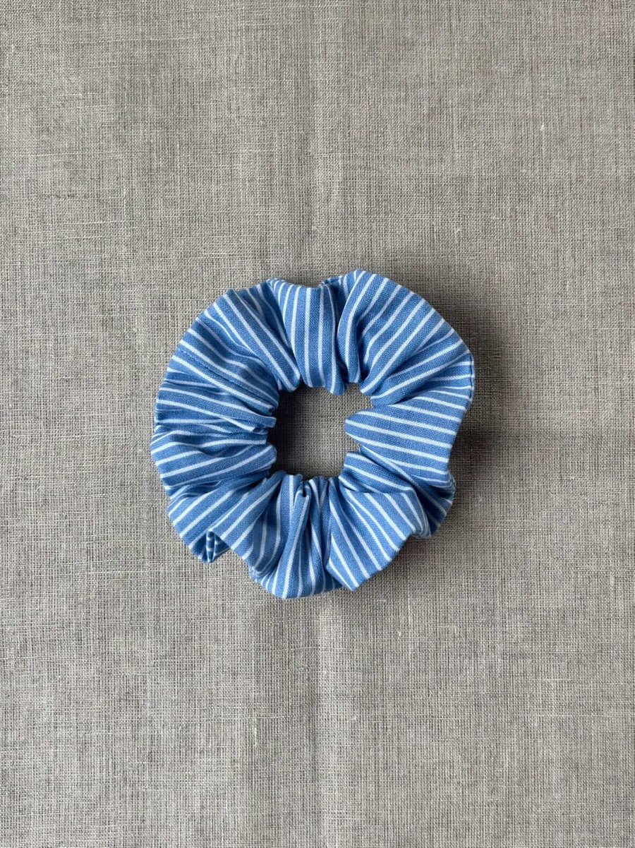 Blue striped cotton scrunchie