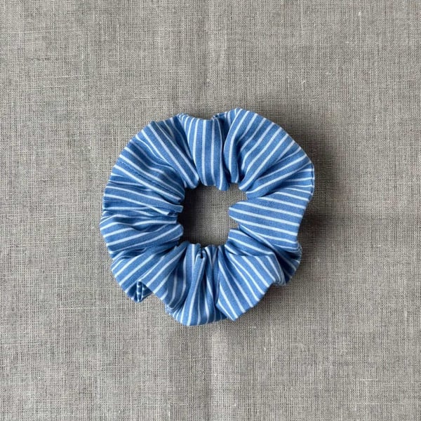 100% cotton blue stripy scrunchie