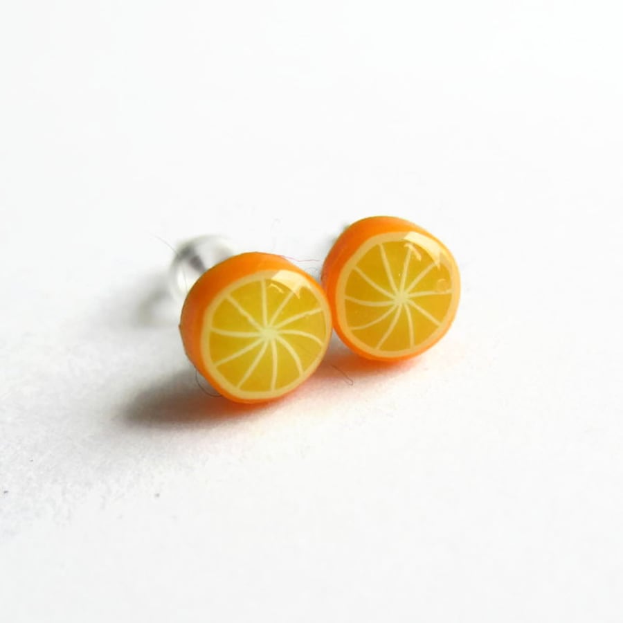 Tiny Orange Fruit Slice Stud Earrings - 6mm