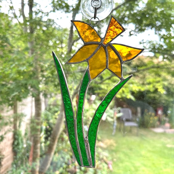 Stained Glass Daffodil Suncatcher - Handmade Hanging Window Decoration 
