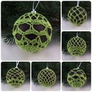 Christmas baubles boxed set of 6 large decorated with crochet lace (A25)