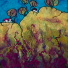 Textile Picture Purple Stream. Original Art with glass beads. Textile Hanging