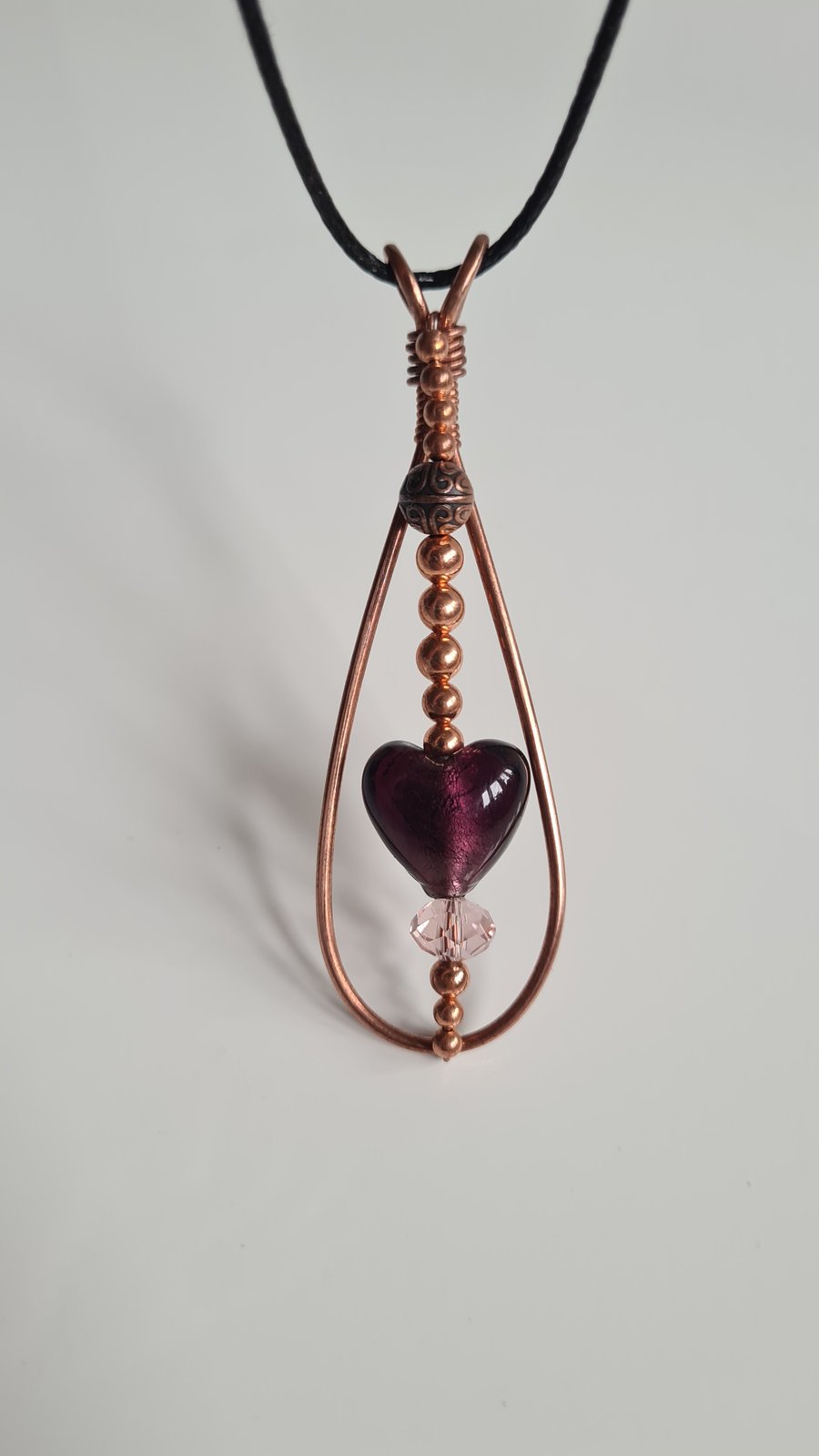 Purple Pink Glass Heart Copper Pendant Necklace Gift Jewellery Jewelry Jewelery