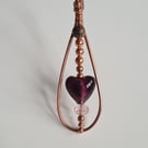 Purple Pink Glass Heart Copper Pendant Necklace Gift Jewellery Jewelry Jewelery