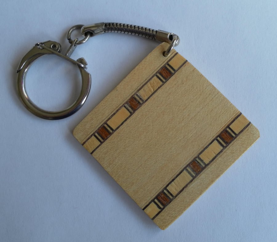 Keyring, Square, Wood Veneer and Banding