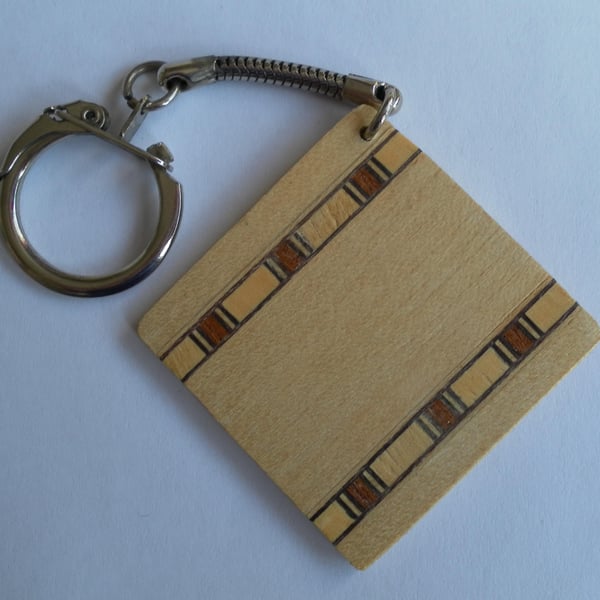  Keyring, Square, Wood Veneer and Banding