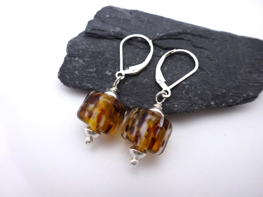 lampwork glass leopard print earrings