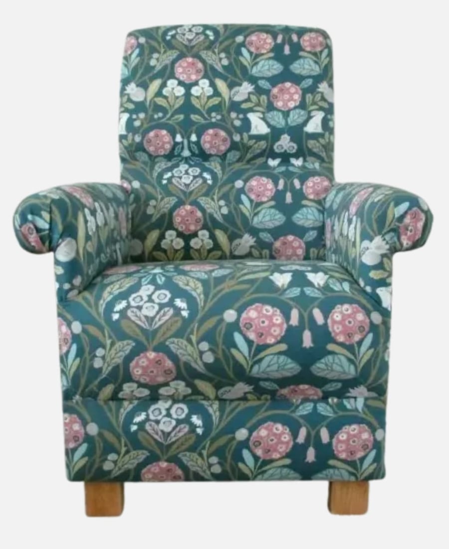 Botanical Chair Adult Armchair Clarke Forester Teal Green Floral Rabbits Nursery