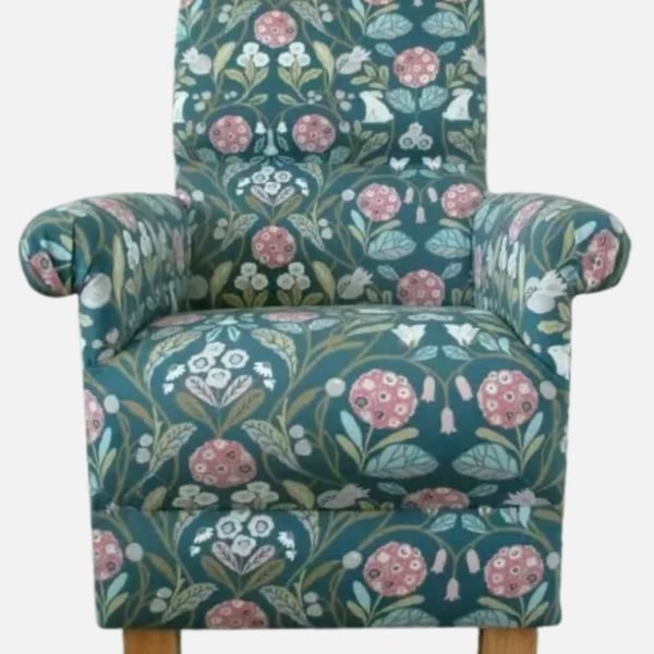 Botanical Chair Adult Armchair Clarke Forester Teal Green Floral Rabbits Nursery