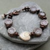 Sale Czech Glass Chocolate Coloured Bracelet Flower Bracelet Vintage 