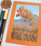 Autumn landscape with blue sky original drawing, small wall art - Image 6