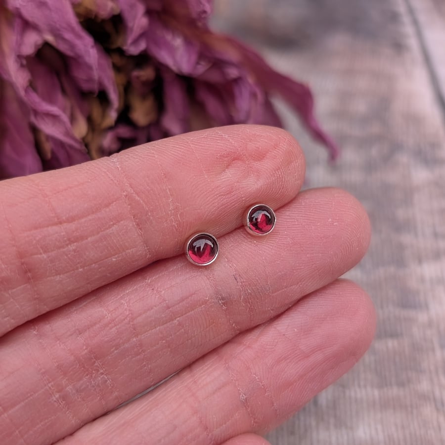 Sterling Silver Garnet Gemstone Small Stud Earrings