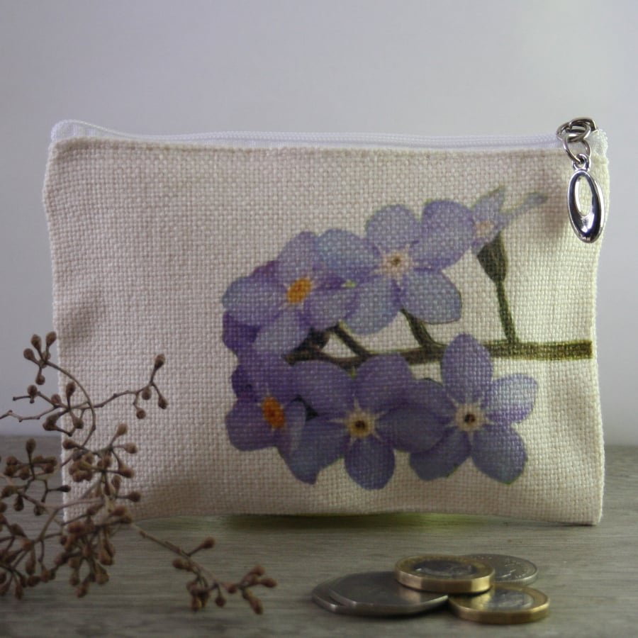 Coin purse - small zipped pouch - forget me not print