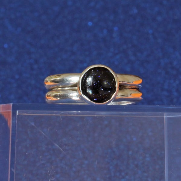  Silver Ring - Handmade Stacking Ring - Sun Stone Ring - Size O