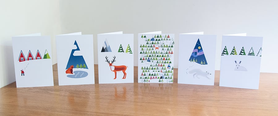 Pack of all six designs of Barnal Sno (Pine Needle Snow) greetings cards
